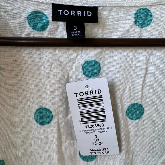 NWT Torrid Rayon Slub Tiered Buttoned-Front Top Polka Dot size 3X - Picture 9 of 11